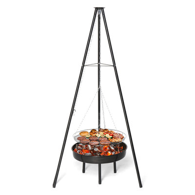 Campfire Tripod Grill Adjustable Height BBQ Grill Grate With Fire Bowl
