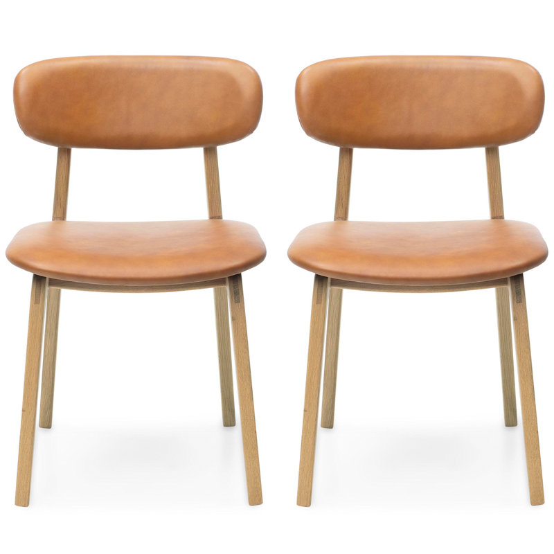 Adelene Leather Side Chair, Tan, Oak