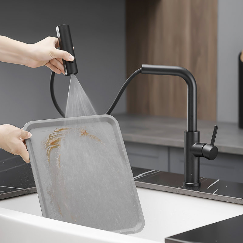 Robinet d'évier de cuisine, robinets de cuisine avec douchette extractible, robinet de bar de cuisine à un trou, Noir