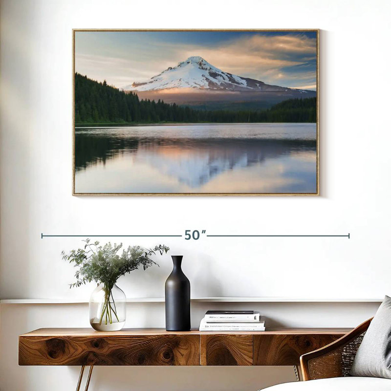 Mount Hood Panorama, Floating Frame Natural Wood, 40" X 27"