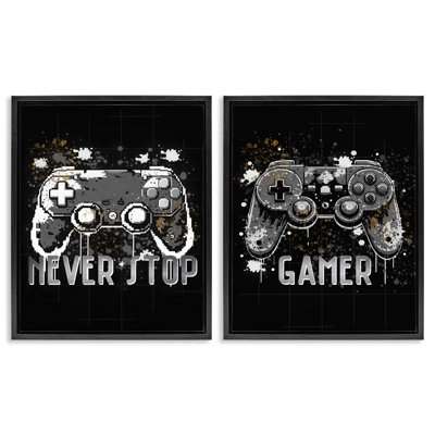 Modern Gamer Controller Phrases 2pc Floating Frame Set, design by Kim Allen