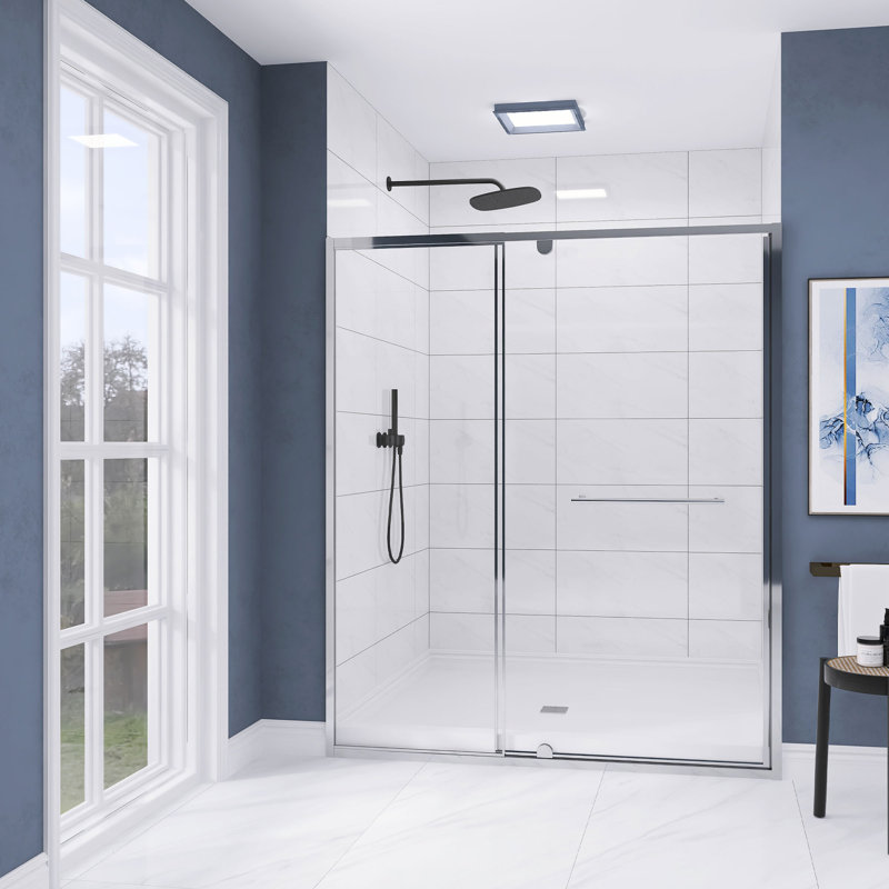Porte de douche pivotante en chrome l 60 po x H 72 po, Chrome chrome