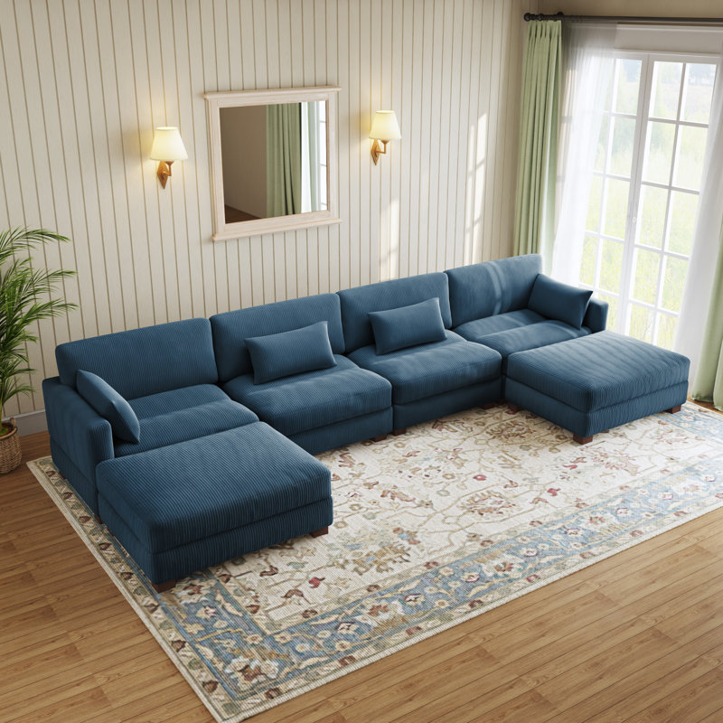 Corduroy Corner Sofa , Navy Corduroy, 78cm H x 410cm W x 173cm D