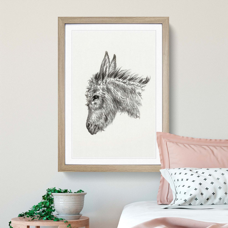 Head of a Donkey by Jean Bernard - Picture Frame Drawing Print, Oak Framed, 48cm H x 36cm W x 2cm D