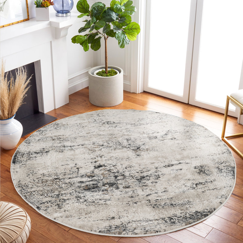 Curran Collection Blue/Cream Oriental Traditional Area Rug, Round 5'3"