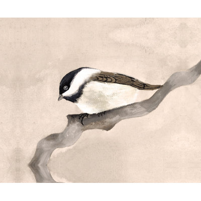 Petit oiseau peint moineau noir et brun-imprimé sur toile