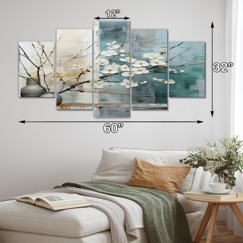 Subtle Serenity II - Abstract Collages Wall Art Living Room - 5 Panels