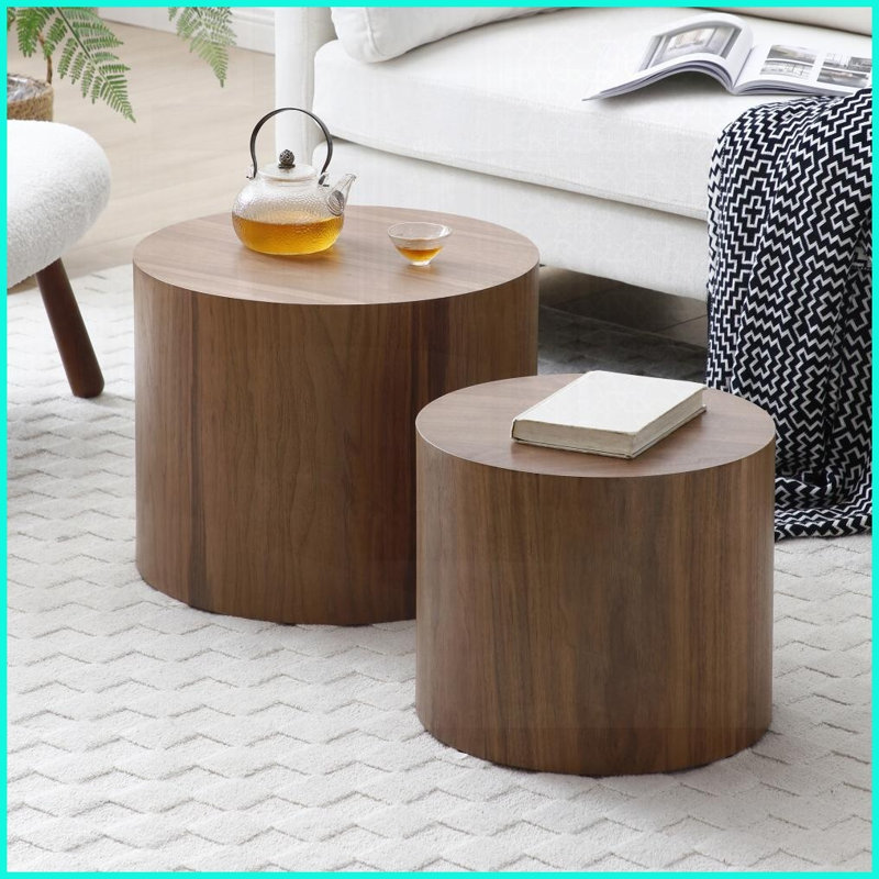 Ensemble de 2 tables gigognes embossées peu encombrantes - placage en panneau de fibres à densité moyenne, élégant pour le salon / la chambre à coucher, aucun assemblage requis