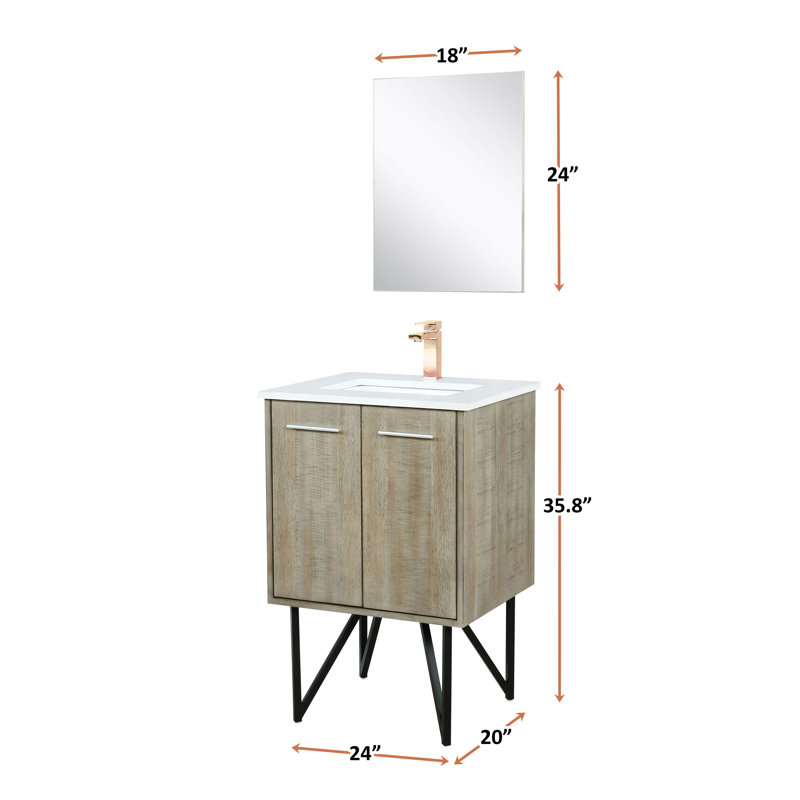 Lancy 24 in W x 20 in D Single Bath Vanity Mirror and Faucet Set, White Quartz