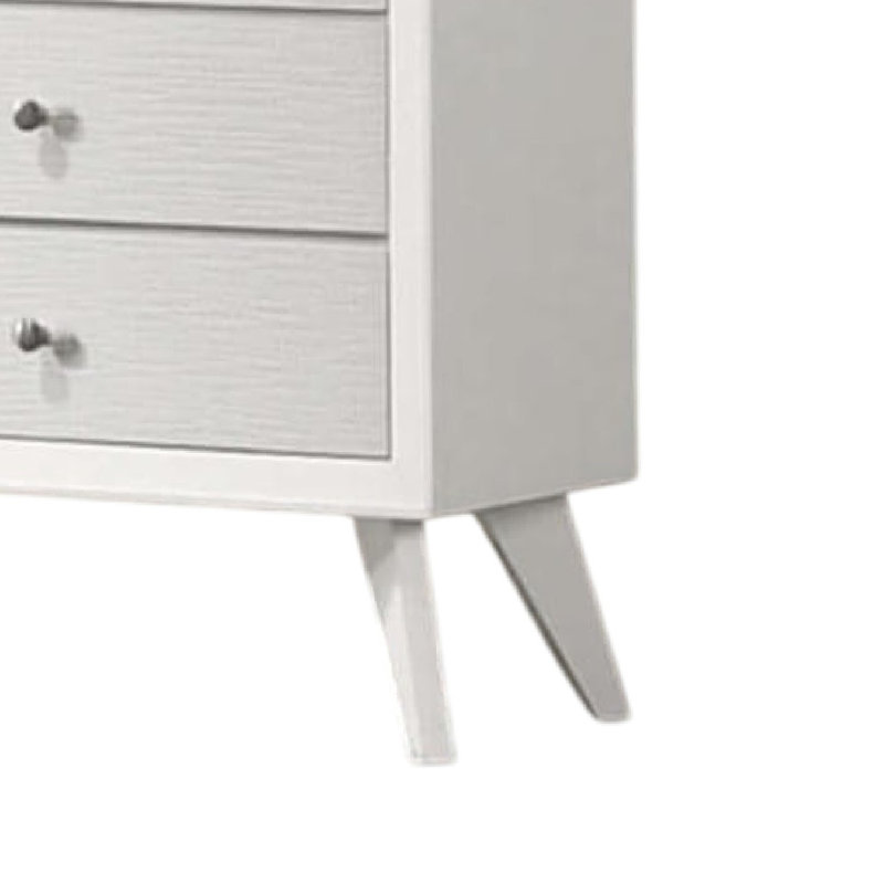 Commode haute Tory, 5 tiroirs avec boutons bronze, bois blanc texturé