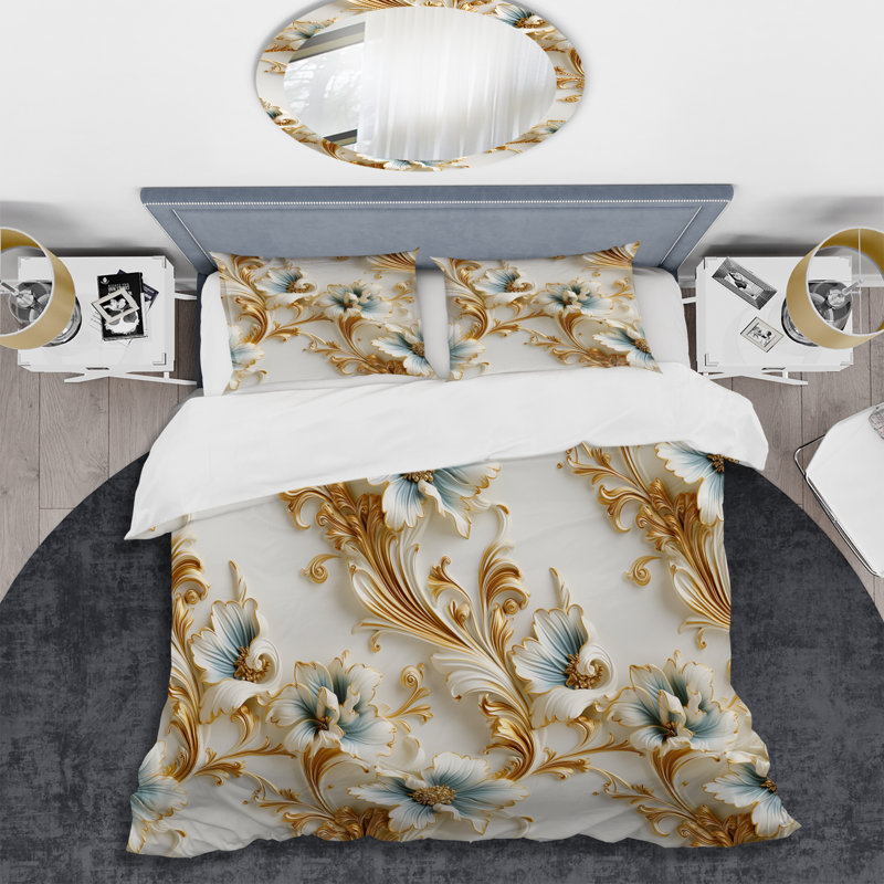 Literie à motif victorien rétro, Housse de couette pour grand lit et 2 taies décor