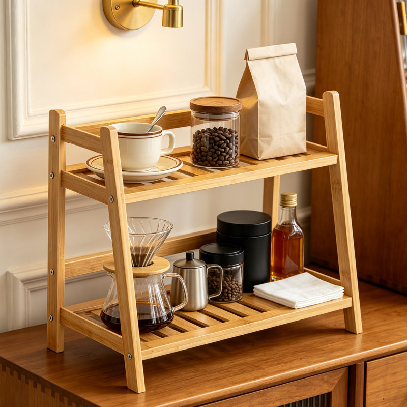 Bamboo 2-Tier Countertop Organizer for Matcha & Coffee Stations