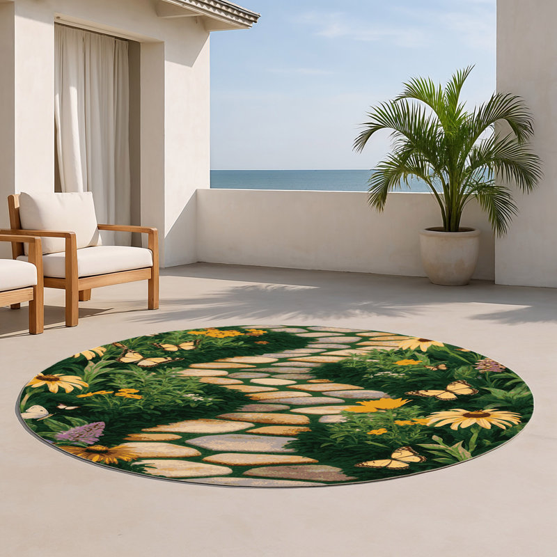 Tapis d'intérieur et d'extérieur vert Nature, Rond 5 pi