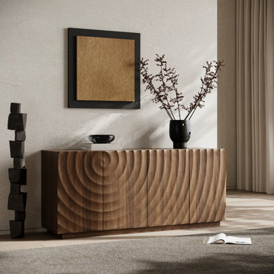 59" Sideboard Buffet Cabinet with Storage, Modern 4-Door Kitchen Buffet Cabinet with Water Ripple Decor, 2 Tiers Large Modern TV Cosnole Cabinets for Living Dining Room