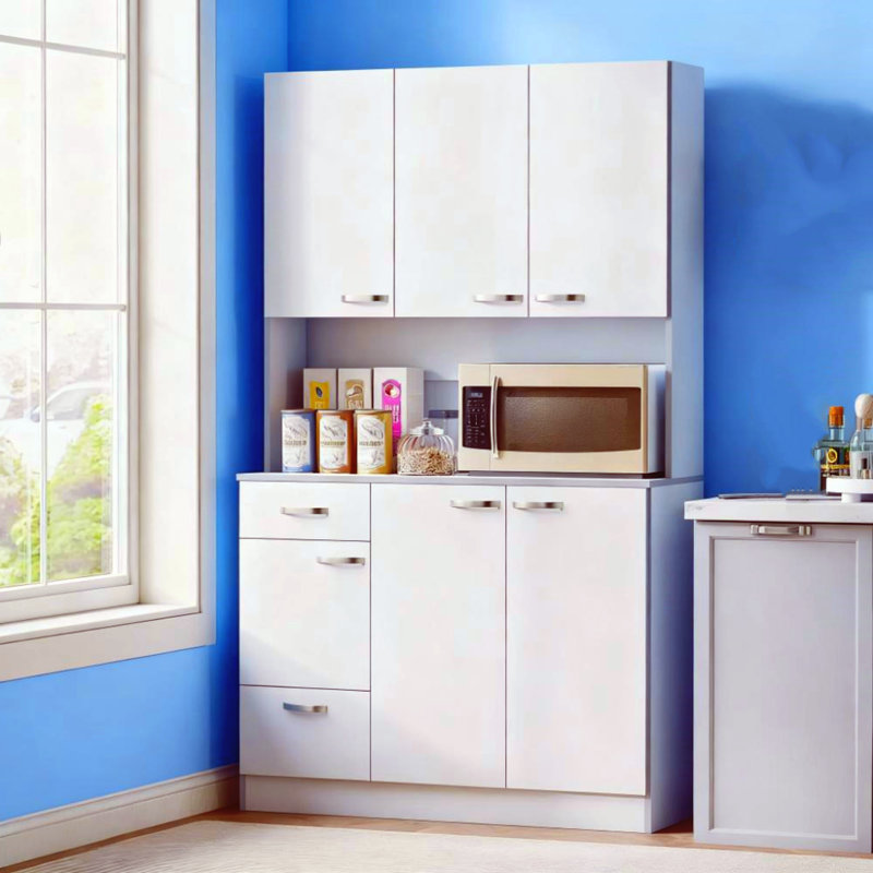 Buffet de cuisine de 71 pouces, armoire de rangement haute avec support pour micro-ondes, comptoir, 6 portes, tiroirs de rangement, 3 tablettes réglables, convient à la cuisine ou à la salle à manger