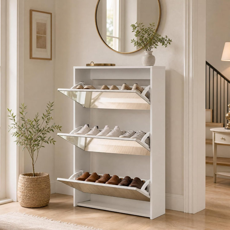 Range-chaussures blanc à 3 niveaux, white