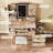7-Drawer Vanity Desk With LED Mirror & Carved Details