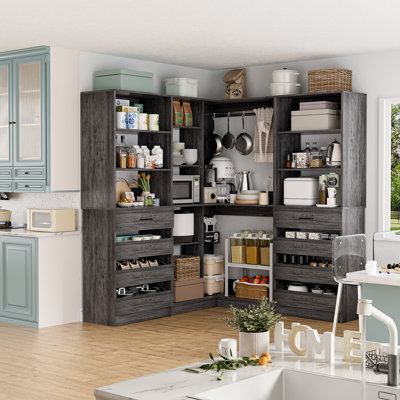 95-132Inches Closet System With Drawers And Corner Closet