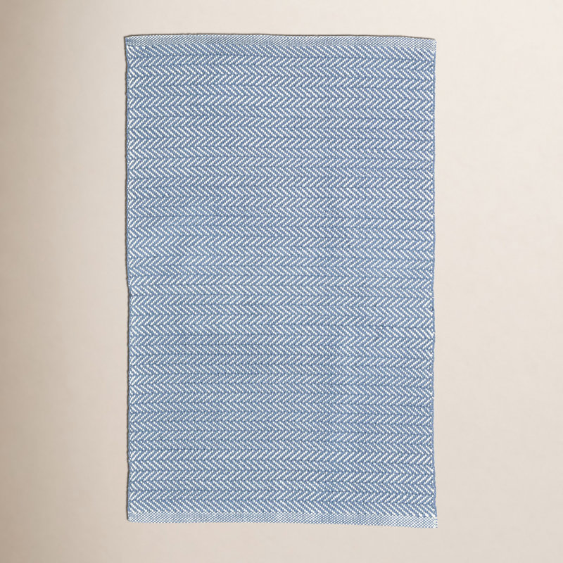 Herringbone Denim/Ivory Handwoven Indoor/Outdoor Rug, Runner 2'6" x 18'