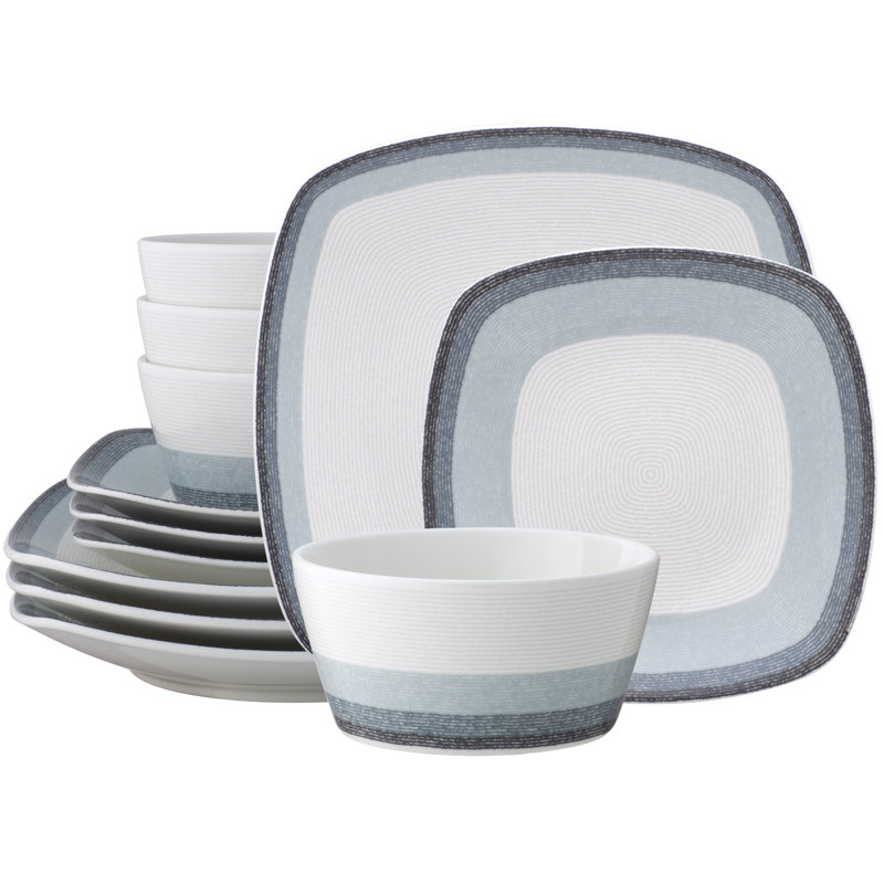 Service de table carré 12 pièces Noritake Colorscapes Layers, service pour 4, Frêne
