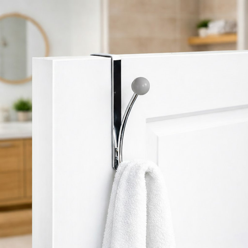 2-Hook Over-the-Door Towel Hook, Chrome/Gray