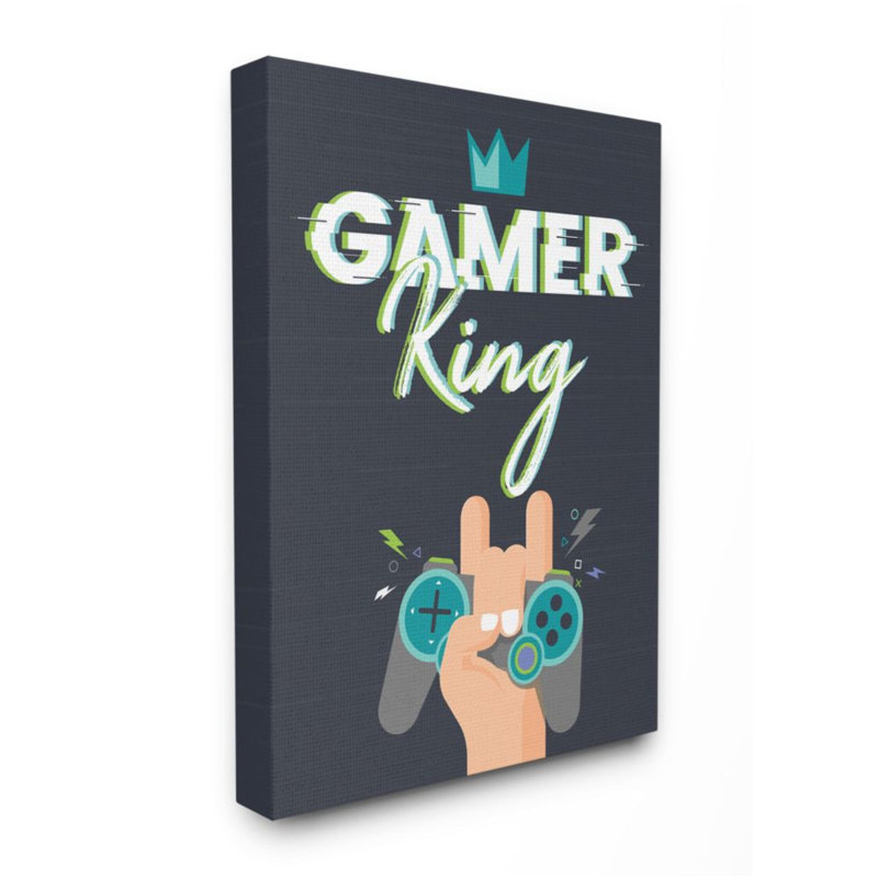 «Gamer King Expression Boy's Video Game Hobby» par Angela Nickeas - impression d'art textuel, H 20 po x l 16 po, Toile tendue