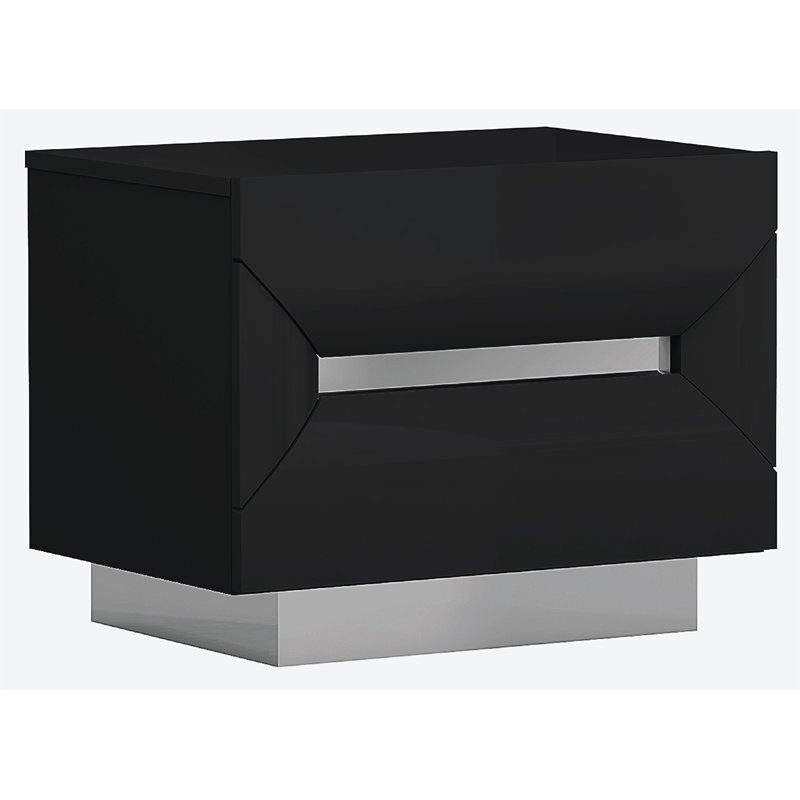 Table de chevet en bois manufacturé Farha, Noir