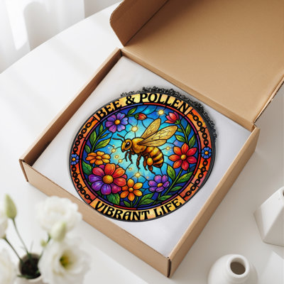 Panneau de vitrail en verre coloré pollen d'abeille H 7,8 po