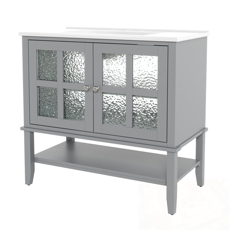 Meuble-lavabo de salle de bain avec lavabo, tablette réglable et tablette ouverte, Gris