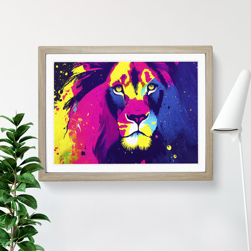 Splashed Lion Vol.3 Abstract - Single Picture Frame Painting, 25cm H x 34cm W x 2cm D, Oak Framed