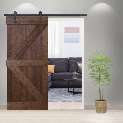 Porte de grange en bois lambrissé avec trousse de quincaillerie d'installation
