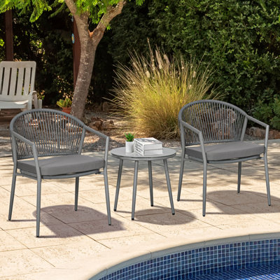 3-Piece Rattan Bistro Set, Garden Seating Group