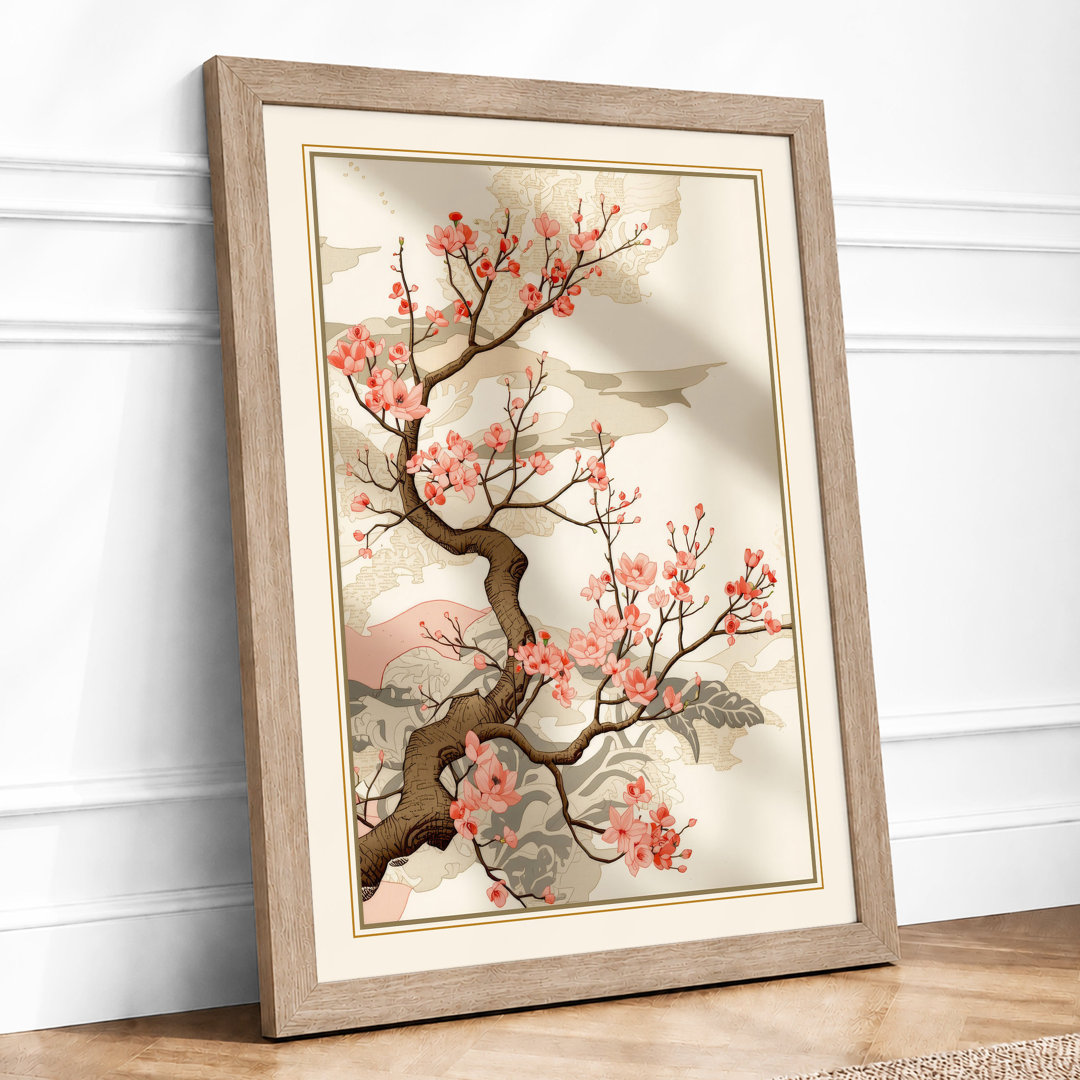 Cherry Blossom Branch Japandi - Framed Print