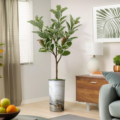 Artificial Tree in Modern Granite Effect Planter Fake Rubber Silk Tree (Plant Pot Plus Tree)