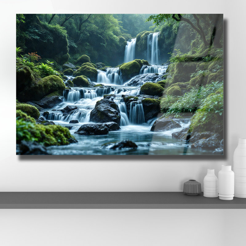 Art mural en verre trempé cascade, H 16 po x l 24 po