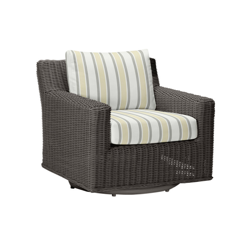 Rustic Swivel Patio Chair with Cushions, No Welt, Tweed Toffee, Slate Gray