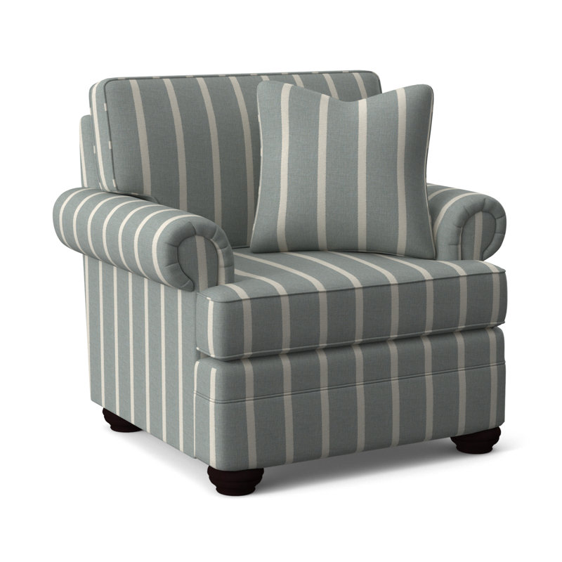 Bradbury Armchair, Light Blue and White Stripe; 0256-54, Java Finish