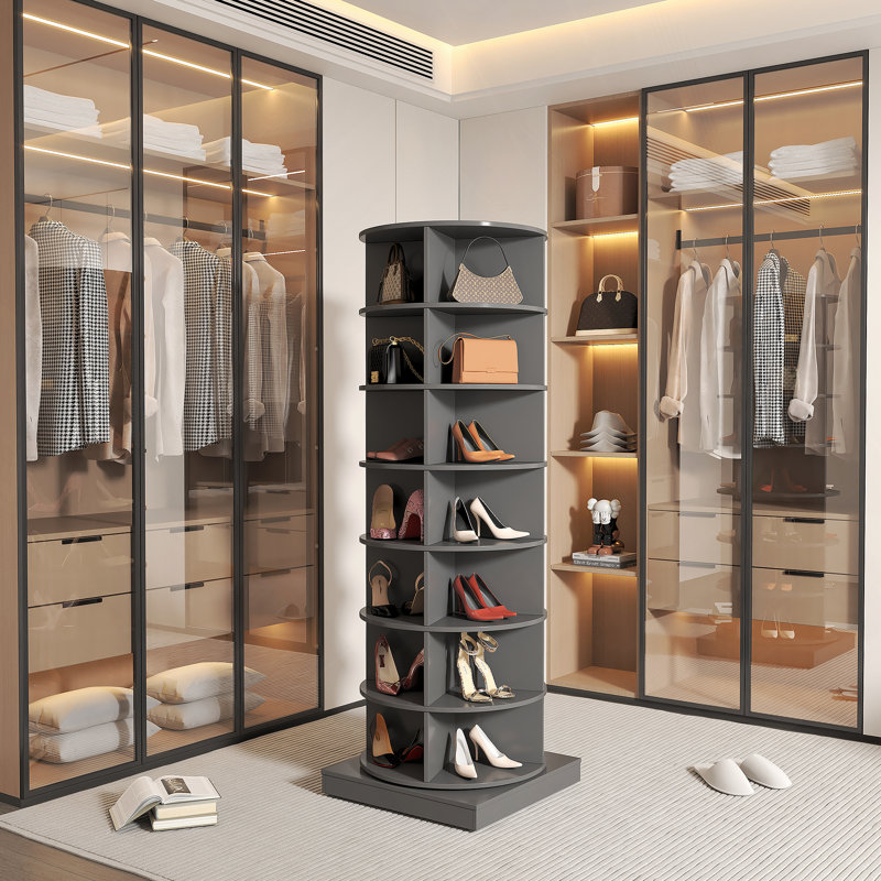 Blue 360 Rotating Shoe Cabinet 6 Layers, H 65,06 po x l 23,72 po x P 23,72 po, Gray