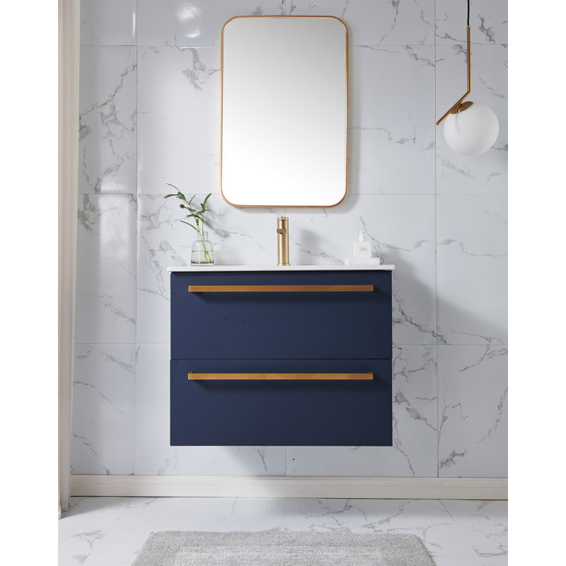 Ensemble de meuble-lavabo mural simple bleu moderne 30 po avec deux tiroirs Magdaly