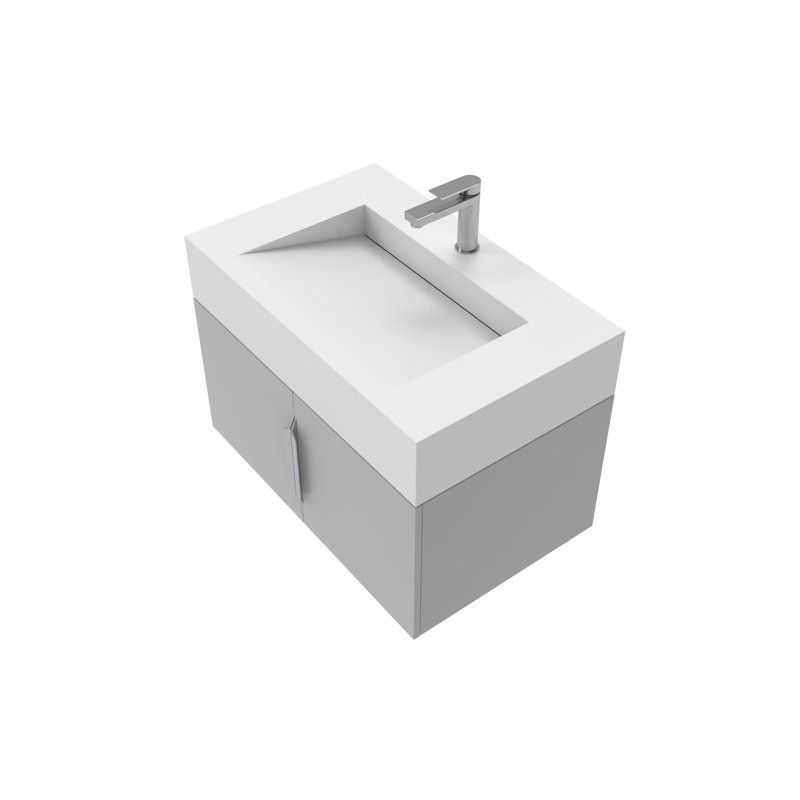 Ensemble de meuble-lavabo mural simple de 30 po Similoria, Blanc, Gris, Chrome brossé