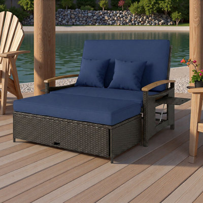 Rattan Outdoor Daybed w/4-Level Adjustable Backrest, Patio Sofa Bed w/Storage Ottoman