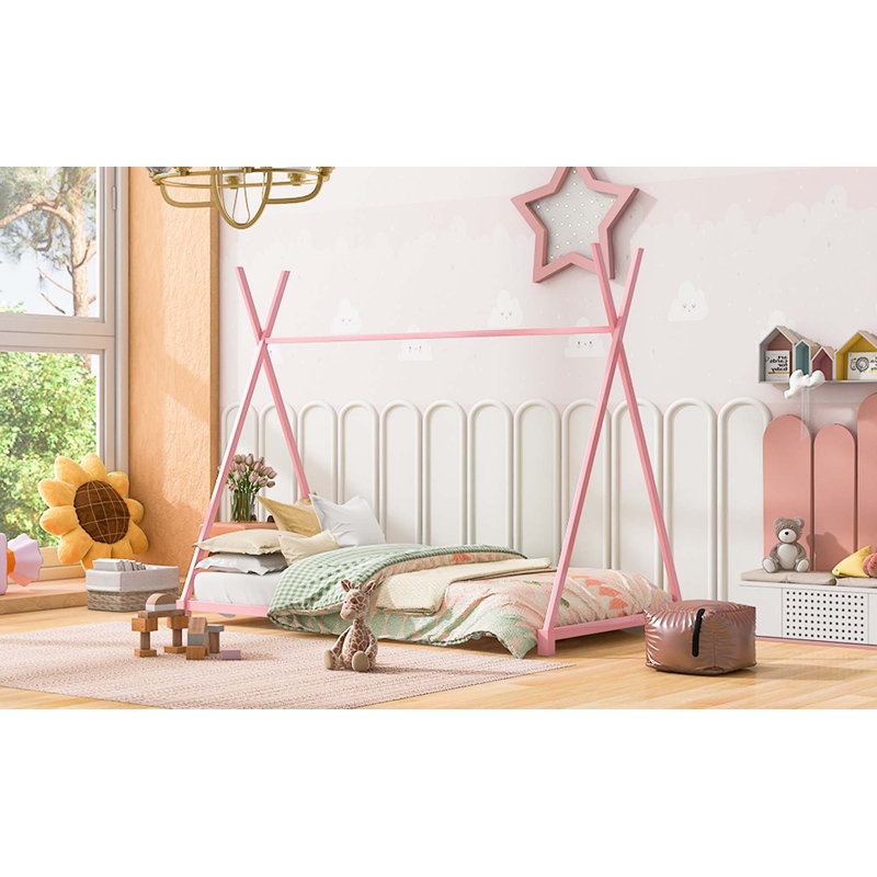 Lit plateforme simple en métal avec structure triangulaire, Rose