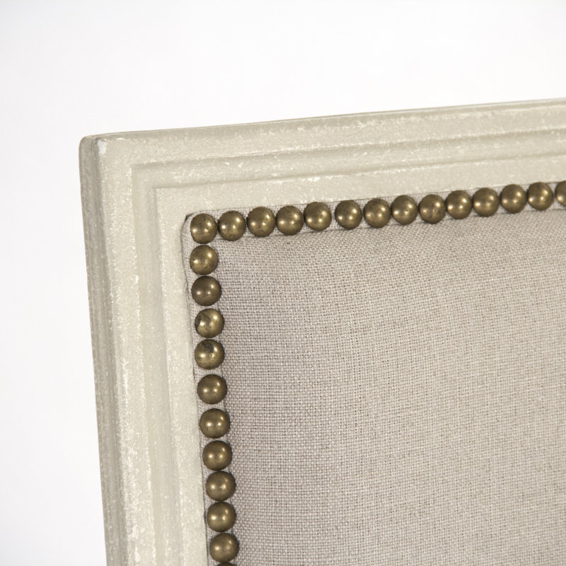 Distressed Ivory Wood Side Chair with Natural Linen and Burlap Upholstery