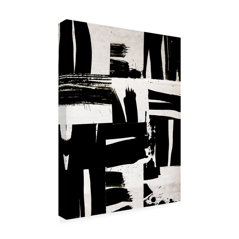 Art abstrait sur toile, noir et blanc, H 19 po x l 14 po