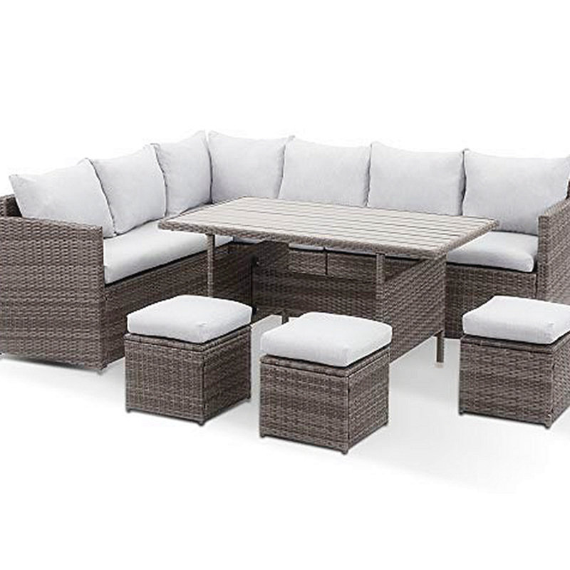 Radhya 7Pieces PE Rattan Wicker Patio Dining Sectional Cusions Sofa Set Outdoor Sofa Patio Sofa, White, Gray
