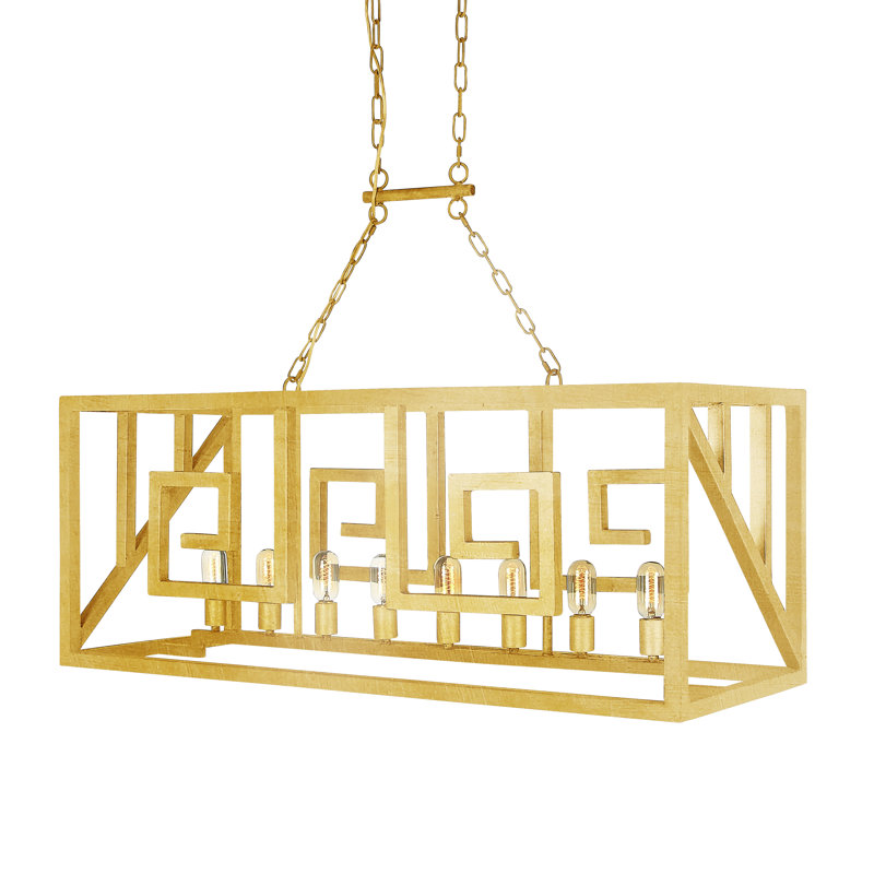 Luminaire suspendu linéaire à 8 lumières pour îlot de cuisine Greek, Feuille d’or