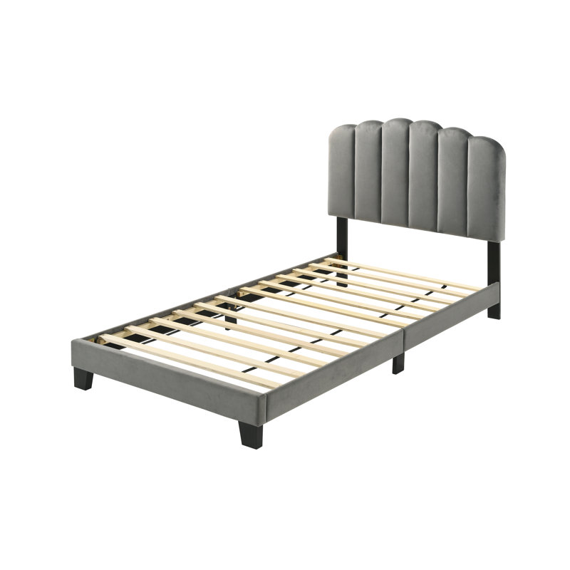 Lepore Upholstered Slat Bed, Light Gray, Queen