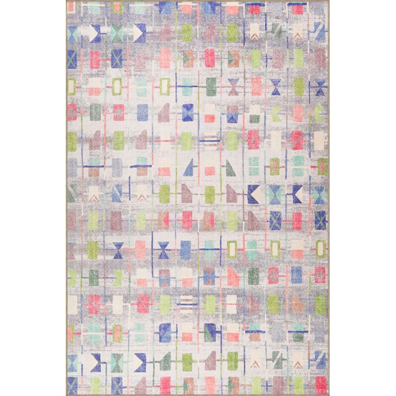 Geometric Themed Patterned Woven Base Machine Washable Rug, Rectangle 3'11" x 5'11" Rug Pad Included