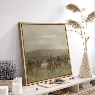 «Equitation Procession In Golden Fields», rétro style cheval, illustrations, réalisme, décor panoramique, impression sur toile