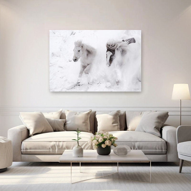 Wild Winter Horses Abstract Contemporary Horse Landscape Nature Wall Art Print 1 Piece Wrapped Canvas Wall Art